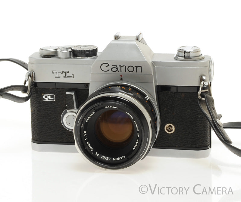 Canon TL QL Chrome 35mm SLR Camera w/ 50mm f1.8 Lens -New Seals- [EXC] - Victory Camera