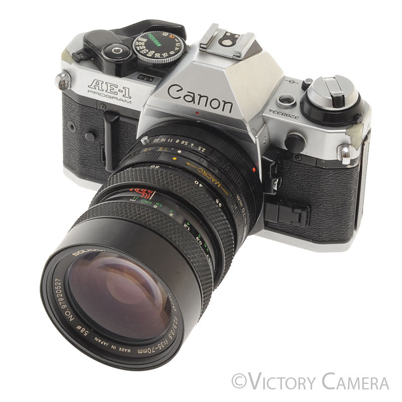 Canon AE-1 Program Chrome 35mm Film SLR Camera 35-70mm Zoom Lens  [EXC] - Victory Camera