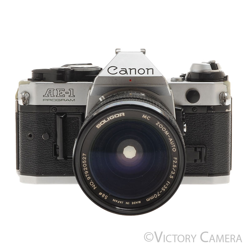 Canon AE-1 Program Chrome 35mm Film SLR Camera 35-70mm Zoom Lens  [EXC] - Victory Camera
