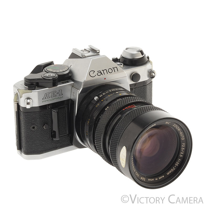 Canon AE-1 Program Chrome 35mm Film SLR Camera 35-70mm Zoom Lens  [EXC] - Victory Camera