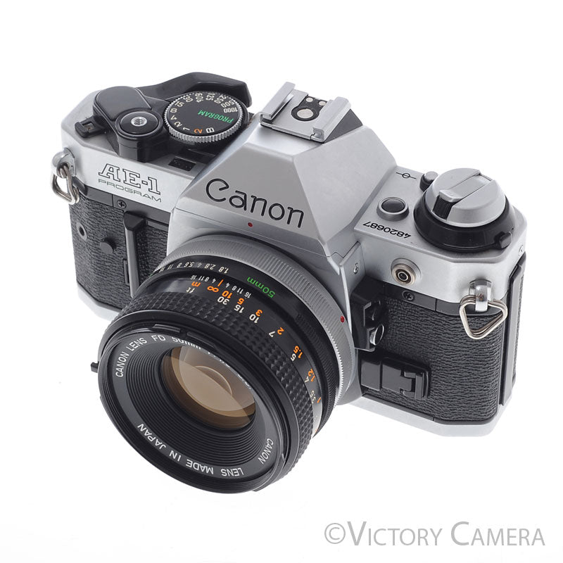 Canon AE-1 Program Chrome 35mm Film SLR Camera 50mm f1.8 Lens  [EXC] - Victory Camera