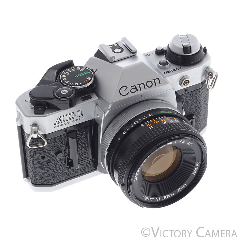 Canon AE-1 Program Chrome 35mm Film SLR Camera 50mm f1.8 Lens  [EXC] - Victory Camera