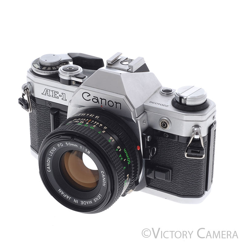 Canon AE-1 35mm Chrome Camera w/ 50mm f1.8 Prime Lens [EXC+] - Victory Camera