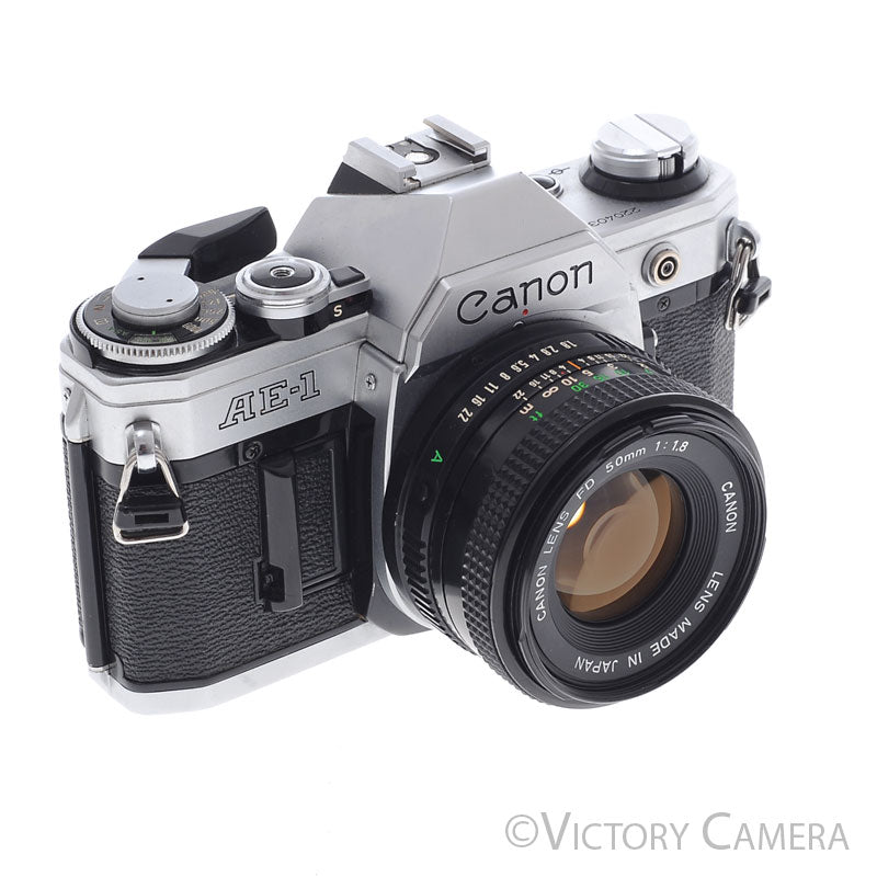 Canon AE-1 35mm Chrome Camera w/ 50mm f1.8 Prime Lens [EXC+] - Victory Camera