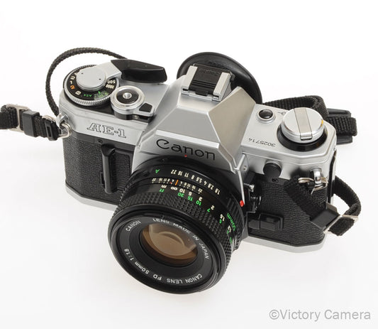 Canon AE-1 35mm Chrome Camera w/ 50mm f1.8 Prime Lens [EXC] image 1