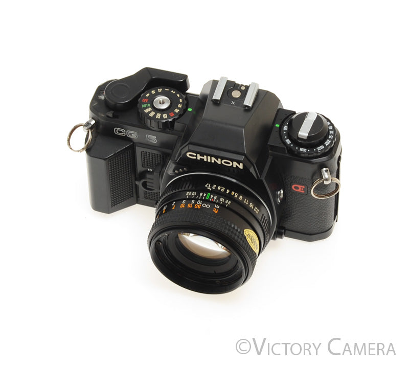 Chinon CG-5 Black 35mm Film Camera w/ 55mm f1.7 Lens [EXC-] - Victory Camera