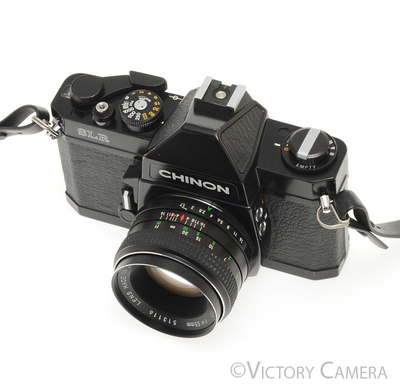 Chinon SLR Black 35mm Film Camera w/ 55mm f1.7 Lens -No Meter- [EXC-] - Victory Camera