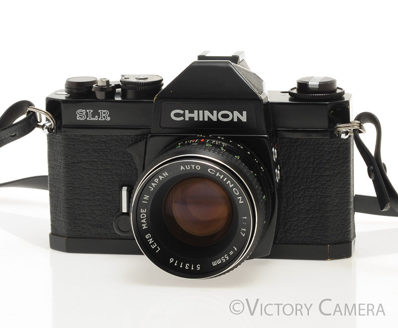 Chinon SLR Black 35mm Film Camera w/ 55mm f1.7 Lens -No Meter- [EXC-] - Victory Camera
