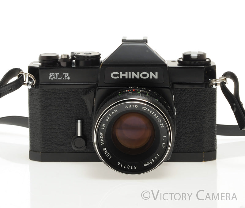 Chinon SLR Black 35mm Film Camera w/ 55mm f1.7 Lens -No Meter- [EXC-] - Victory Camera