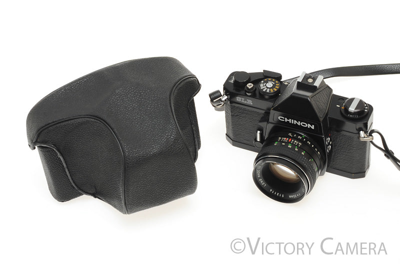Chinon SLR Black 35mm Film Camera w/ 55mm f1.7 Lens -No Meter- [EXC-] - Victory Camera