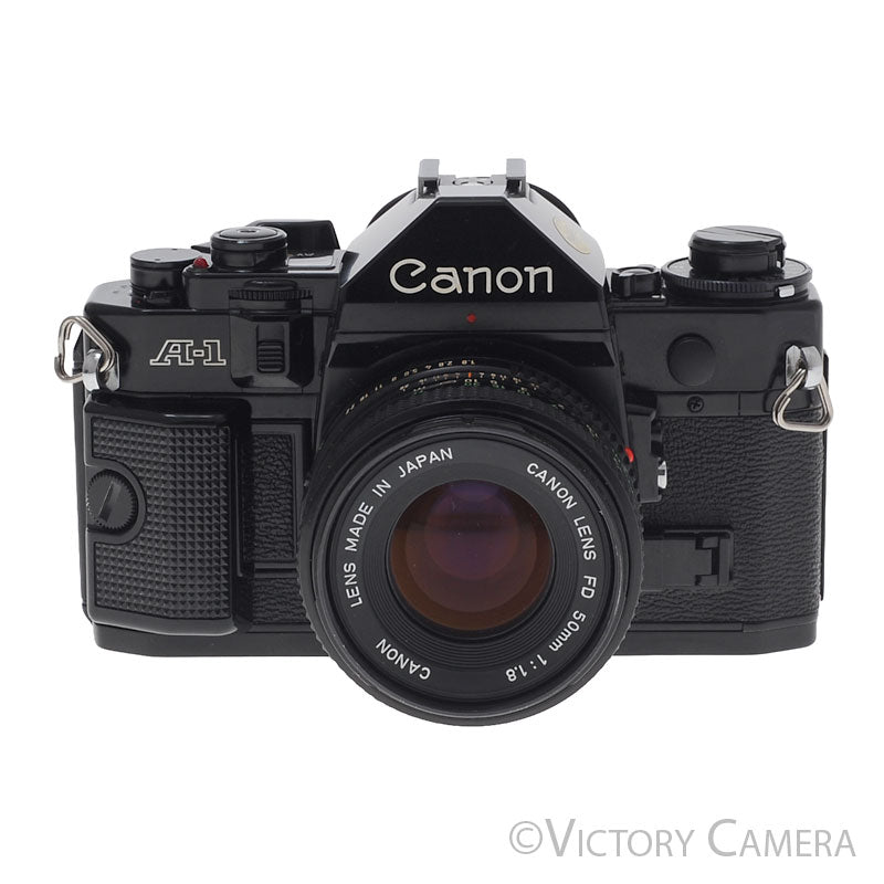 Canon A-1 A1 Black 35mm Film SLR Camera w/ 50mm f1.8 Lens [EXC] - Victory Camera