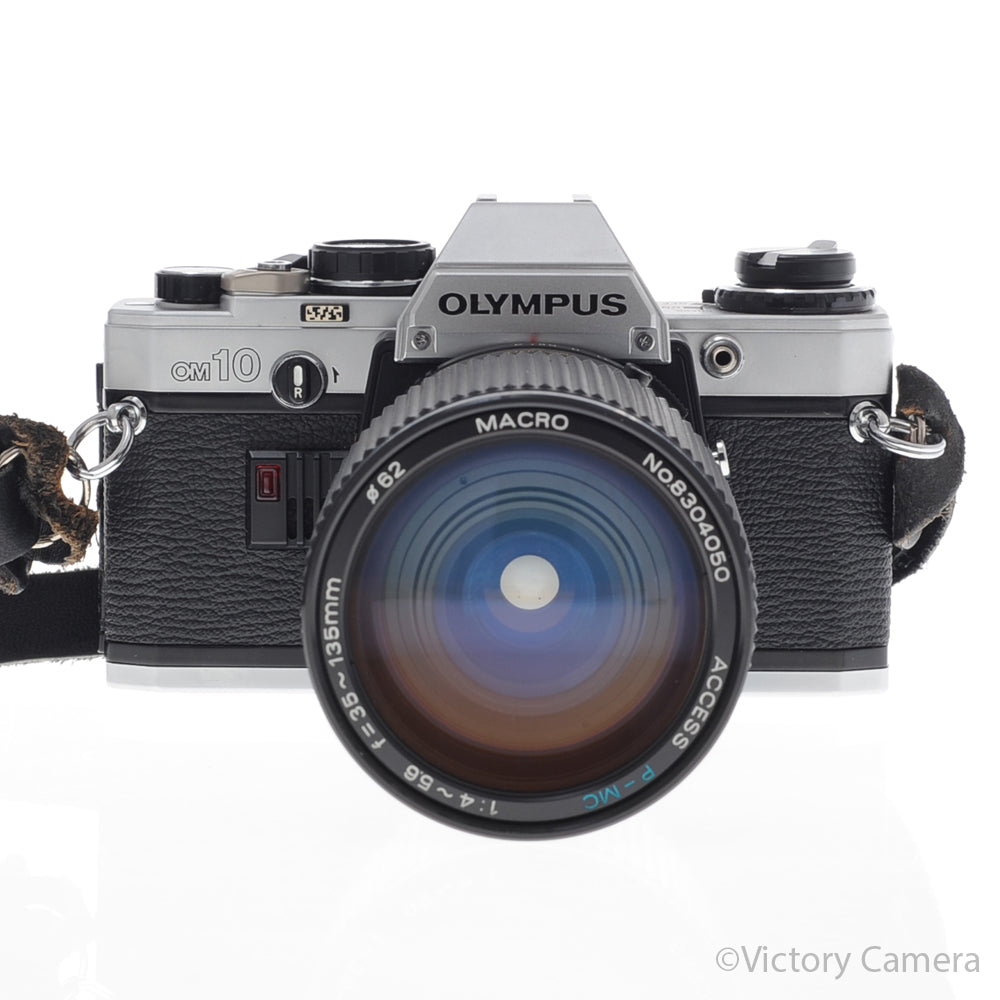 Olympus OM-10 OM10 Chrome 35mm Camera w/ 35-135mm Zoom Lens [EXC-] - Victory Camera