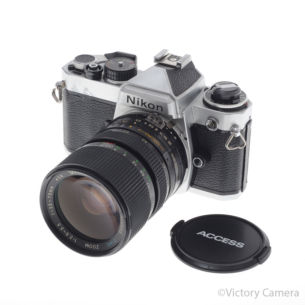Nikon FE Chrome 35mm Film Camera w/ 35-70mm Zoom Lens [EXC] image 5