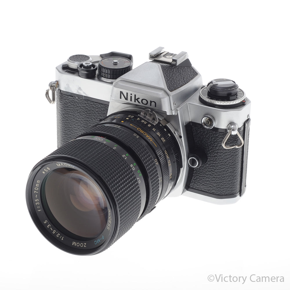 エ*7様 美品 Nikon FE2 ZOOM 35-70mm 28mm MD-1 Nikon FE Chrome 35mm Film Camera w/ 35-70mm Zoom Lens [EXC]