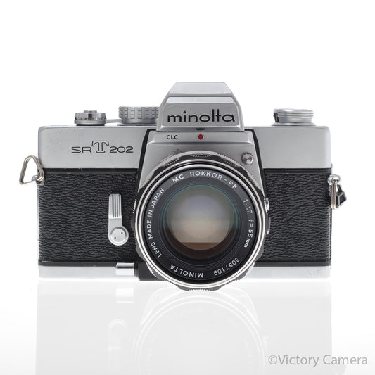 Minolta SRT202 SRT 202 Chrome 35mm Camera w/ 55mm f1.7 Lens [EXC-] image 1