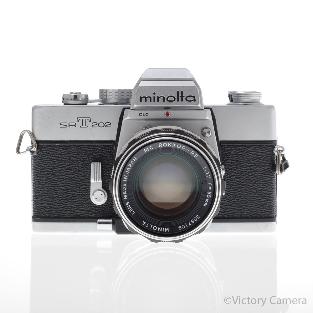 Minolta SRT202 SRT 202 Chrome 35mm Camera w/ 55mm f1.7 Lens [EXC-] - Victory Camera