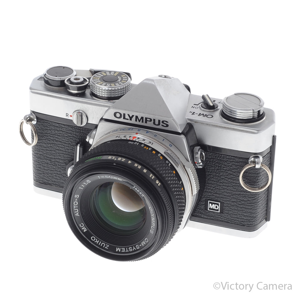 Olympus OM-1N MD Chrome Film Camera Body w/ 50mm F1.8 Lens [EXC] - Victory Camera