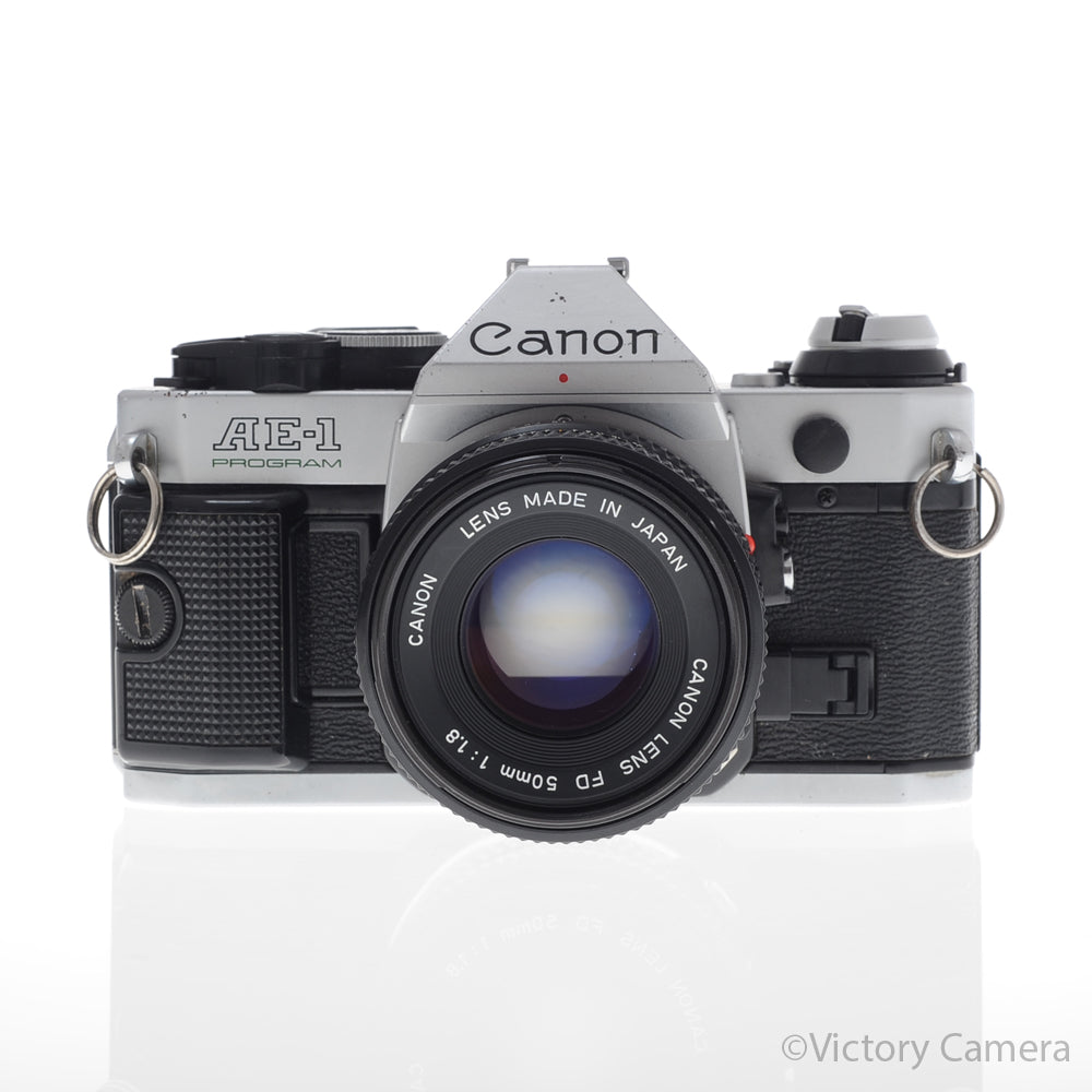 Canon AE-1 Program Chrome 35mm Film SLR Camera 50mm f1.8 Lens [EXC] - Victory Camera