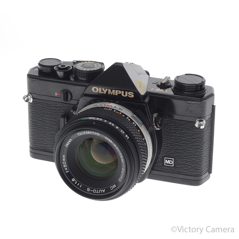 Olympus OM-1N MD Black Film Camera Body w/ 50mm f1.8 Lens [EXC-] - Victory Camera