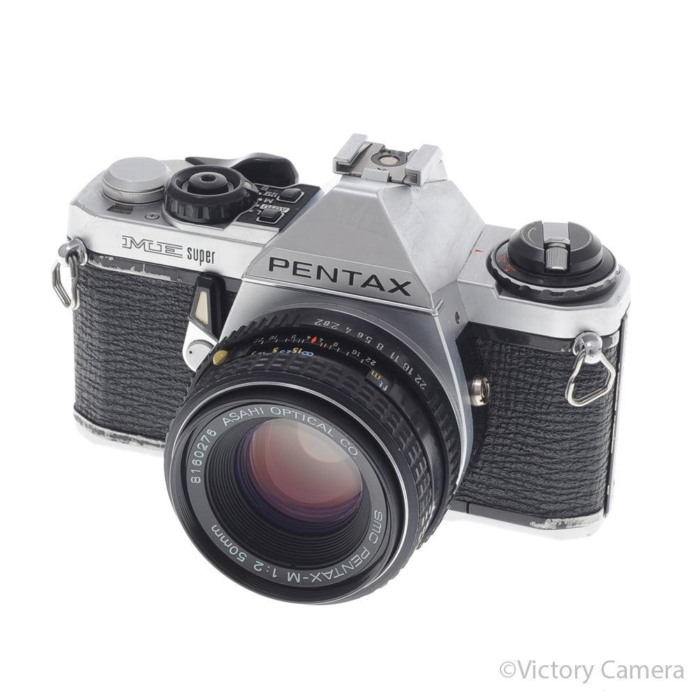Pentax ME Super Chrome 35mm SLR Camera w/ 50mm f2 Lens [EXC] - Victory Camera