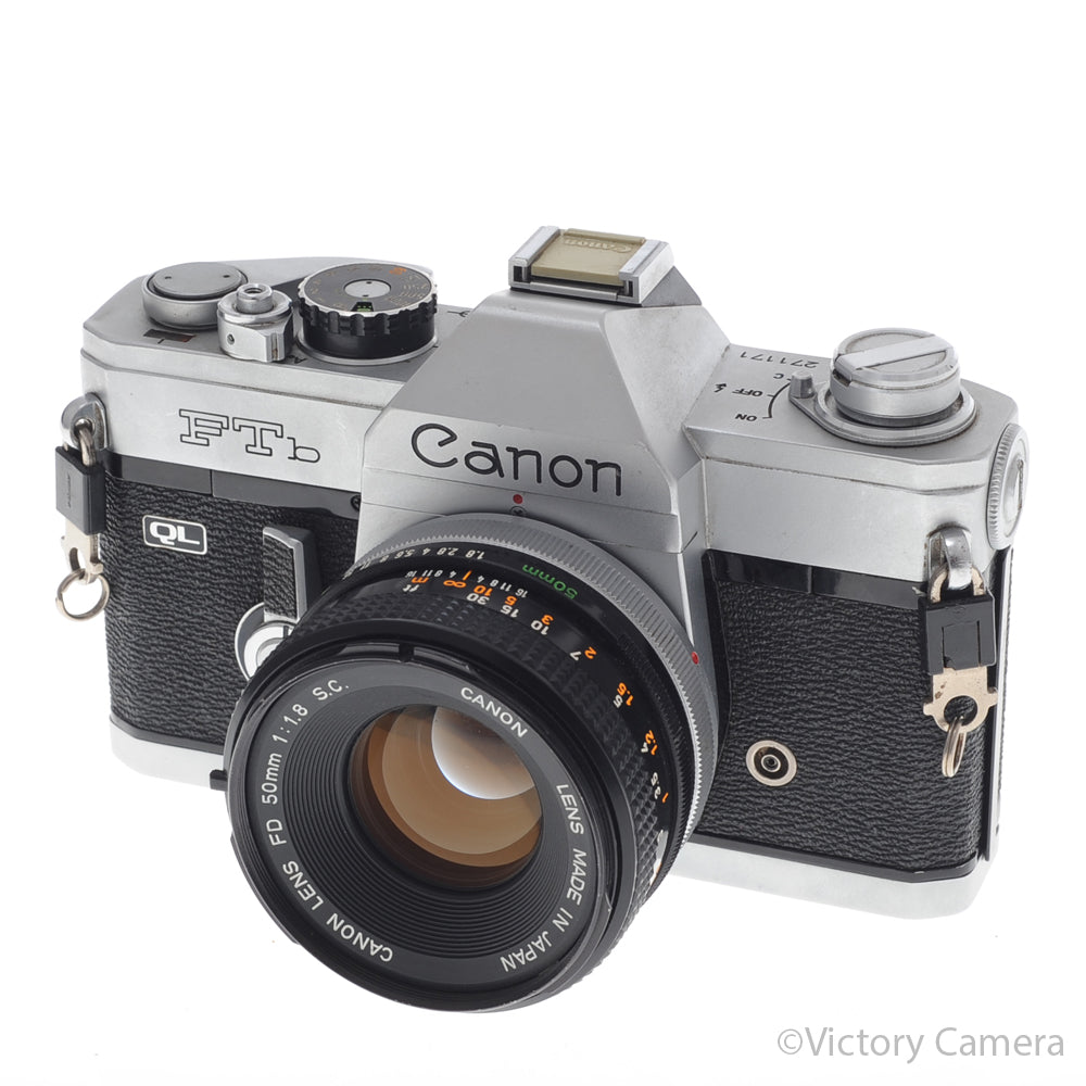 Canon FTb QL Chrome 35mm SLR Camera w/ 50mm f1.8 Lens [EXC-] - Victory Camera