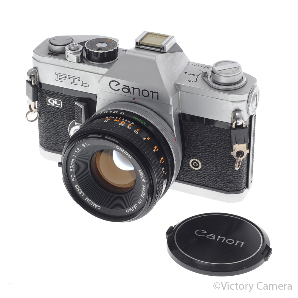 Canon FTb QL Chrome 35mm SLR Camera w/ 50mm f1.8 Lens [EXC-] - Victory Camera
