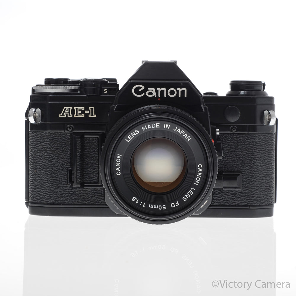 Canon AE-1 35mm Black Camera w/ 50mm f1.8 Prime Lens -CLA'd- [EXC+] image 1