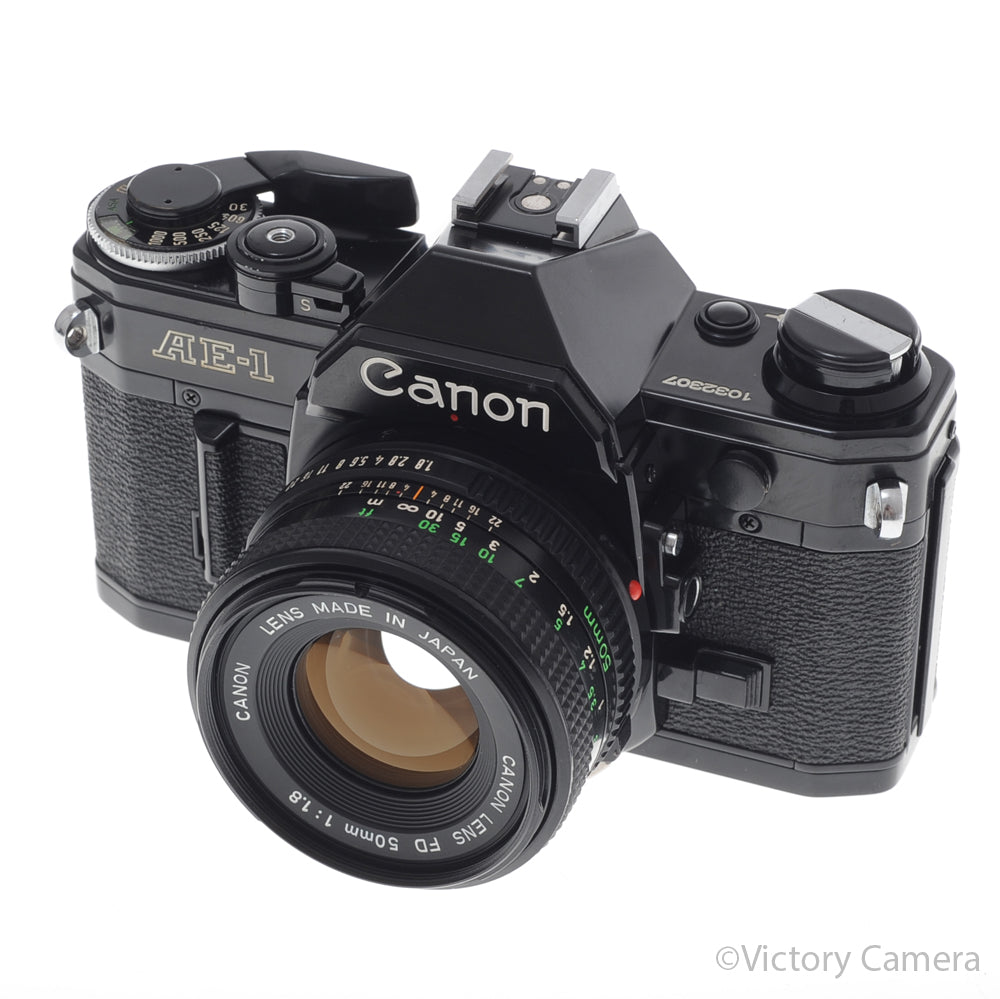 Canon AE-1 35mm Black Camera w/ 50mm f1.8 Prime Lens -CLA'd- [EXC+] image 2