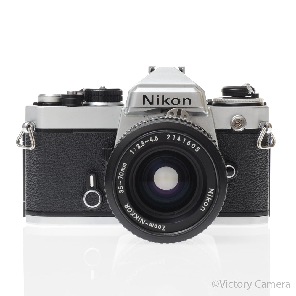 Nikon FE Chrome 35mm Film Camera w/ 35-70mm Zoom Lens [EXC-] image 1