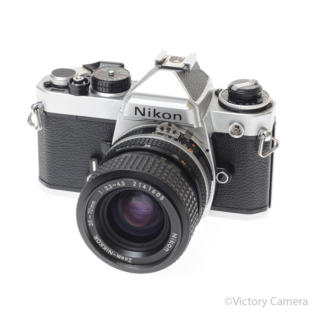 Nikon FE Chrome 35mm Film Camera w/ 35-70mm Zoom Lens [EXC-] image 2