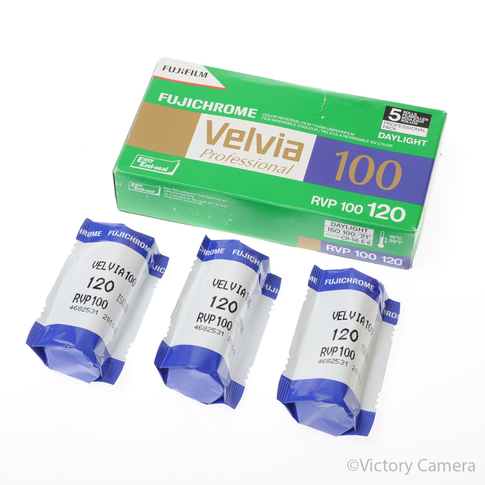 3x Rolls Velvia RVP 100 120 Expired Film -Expired, 2010- [AS-IS] - Victory Camera