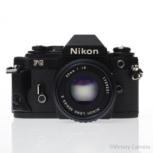 Nikon FG Black 35mm SLR Film Camera w/ 50mm f1.8 Prime Lens -CLA'd- [EXC] - Victory Camera