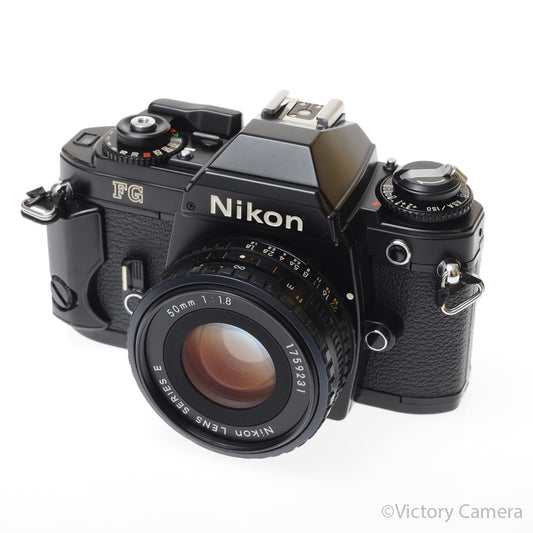Nikon FG Black 35mm SLR Film Camera w/ 50mm f1.8 Prime Lens -CLA'd- [EXC] - Victory Camera