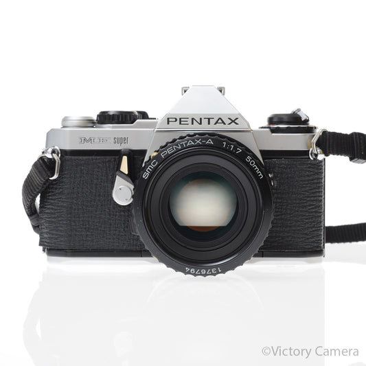 Pentax ME Super Chrome 35mm SLR Camera w/ 50mm f1.7 Lens [EXC] - Victory Camera