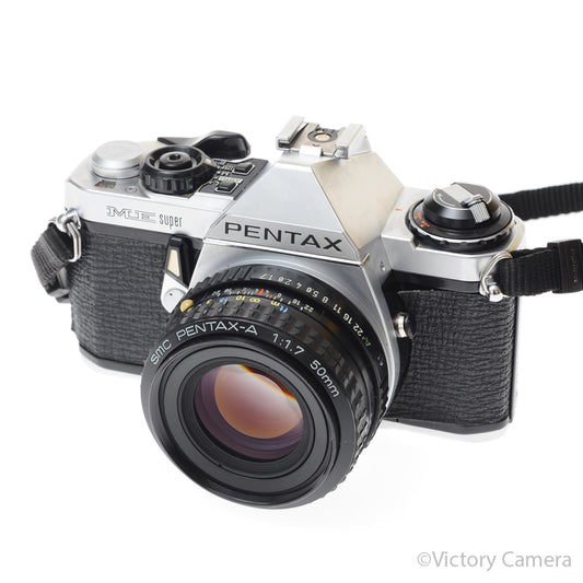 Pentax ME Super Chrome 35mm SLR Camera w/ 50mm f1.7 Lens [EXC] - Victory Camera