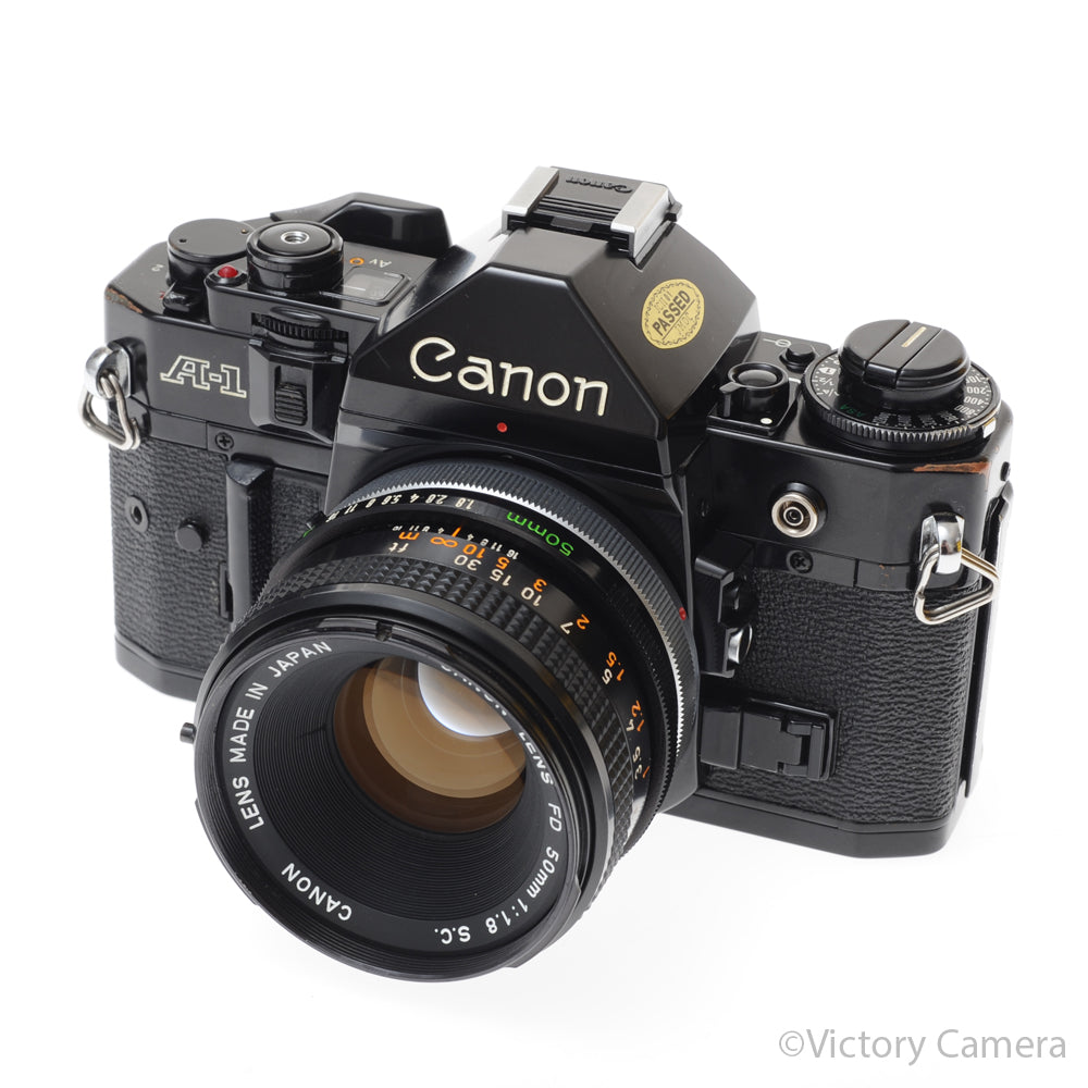 Canon A-1 A1 Black 35mm Film SLR Camera w/ 50mm f1.8 Lens -CLA'd- [EXC] - Victory Camera