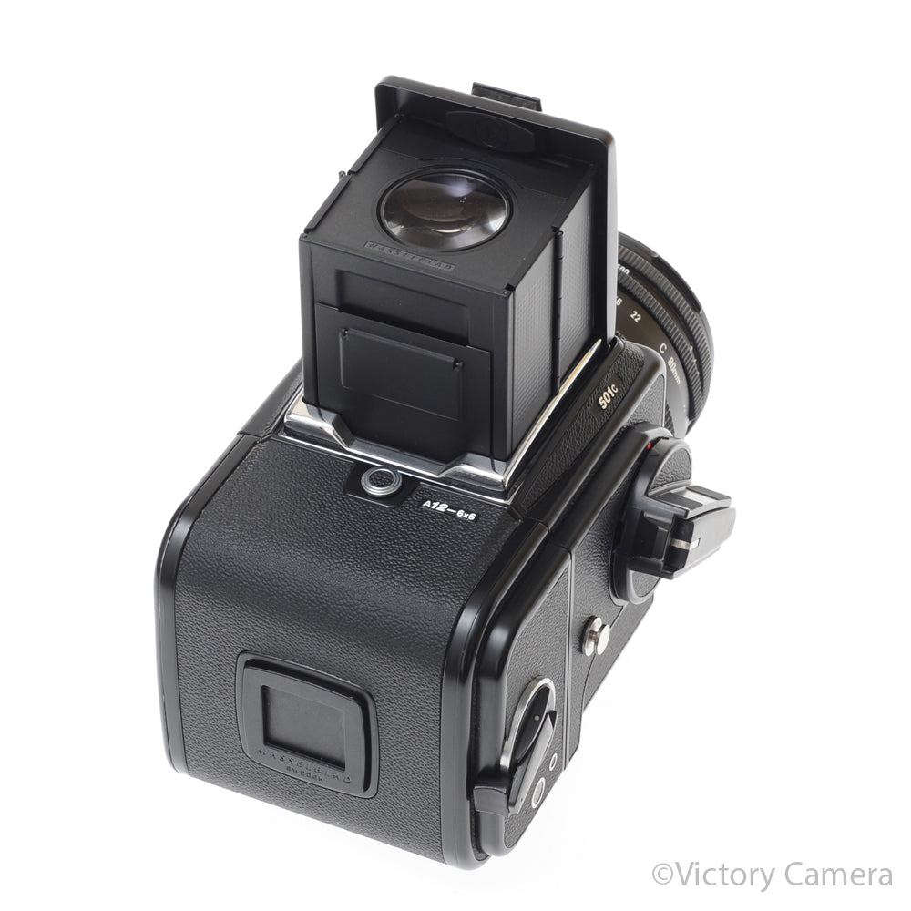 Hasselblad 501c Black Camera w/ 80mm f2.8 C T* Lens A12 Back WLF [EXC+] - Victory Camera