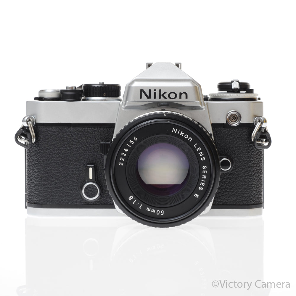 Nikon FE Chrome 35mm Film Camera 50mm f1.8 AI-S Lens [EXC-] - Victory Camera