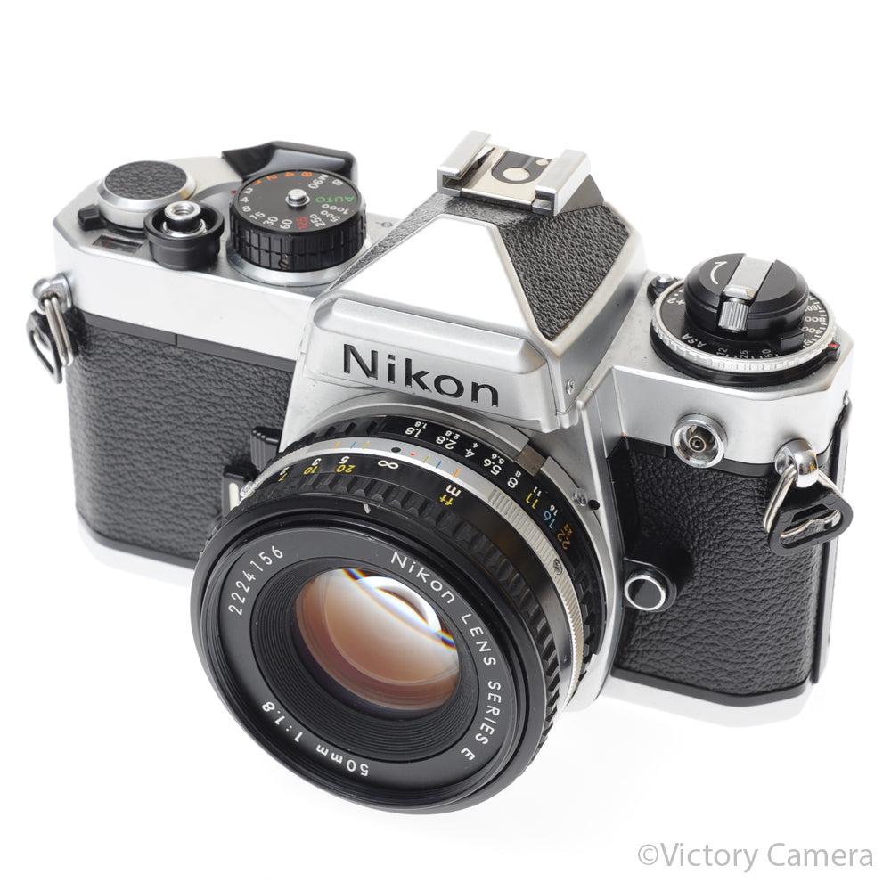 Nikon FE Chrome 35mm Film Camera 50mm f1.8 AI-S Lens [EXC-] - Victory Camera
