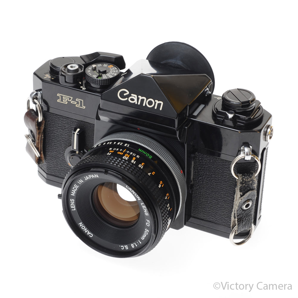 Canon F1 F-1 Black 35mm Camera Body w/ 50mm f1.8 Lens [EXC-] - Victory Camera
