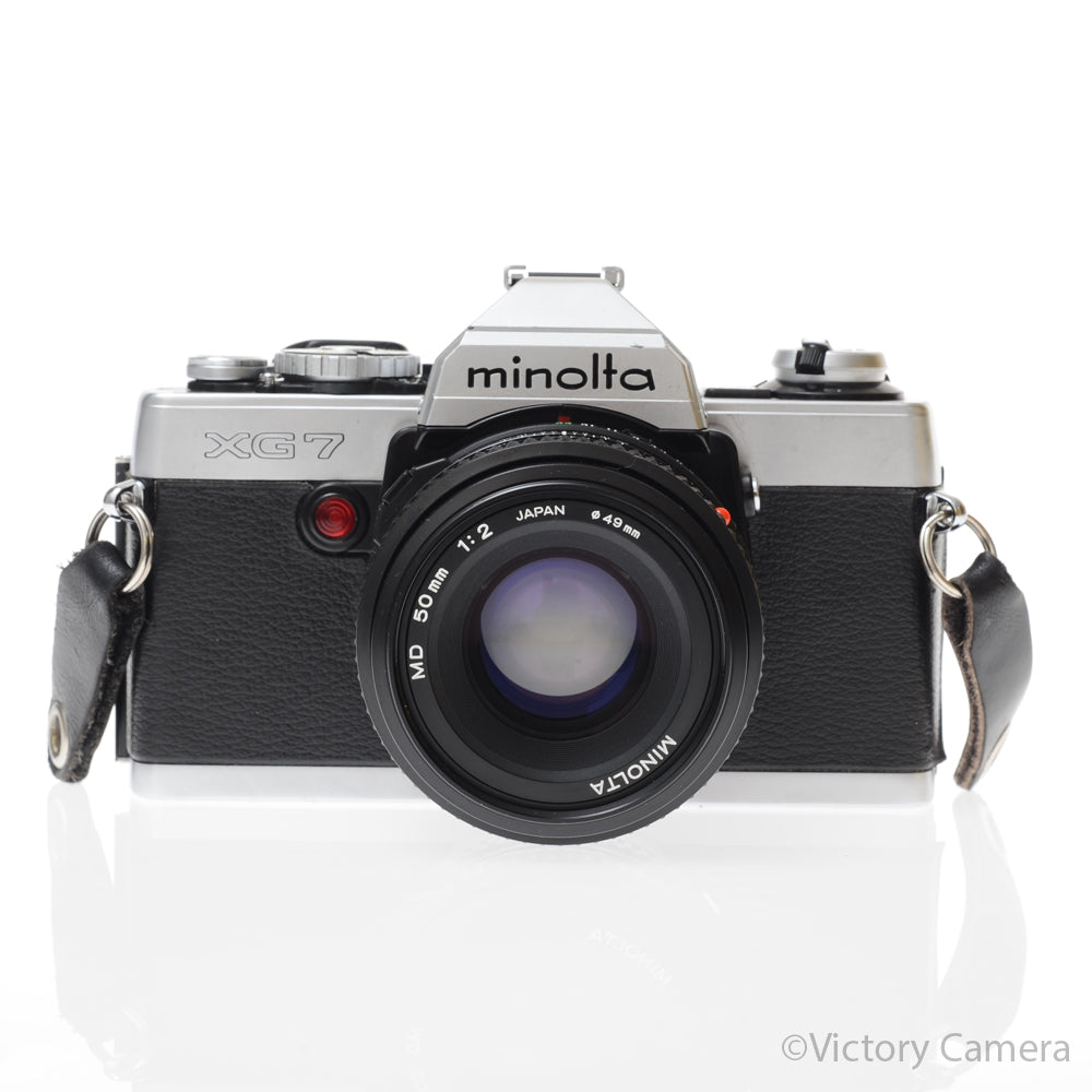 Minolta XG-7 XG7 Chrome SLR Film Camera w/ 50mm f2 Lens [EXC+] - Victory Camera