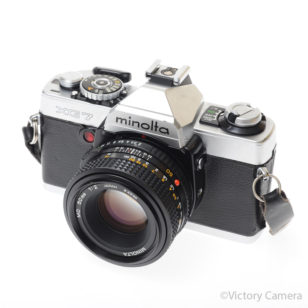 Minolta XG-7 XG7 Chrome SLR Film Camera w/ 50mm f2 Lens [EXC+] - Victory Camera