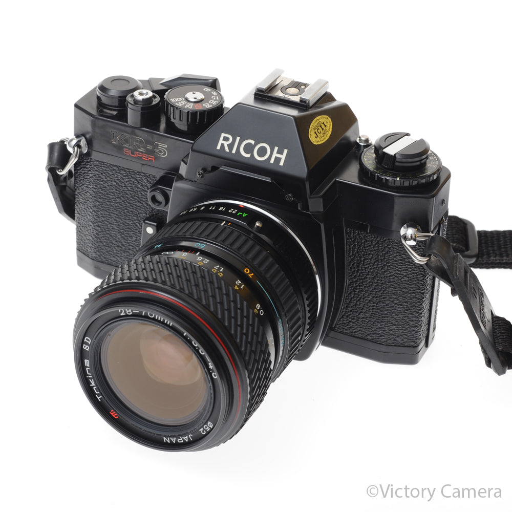 Ricoh KR-5 SuperBlack 35mm Film Camera w/ 28-70mm Zoom Lens [EXC-] - Victory Camera