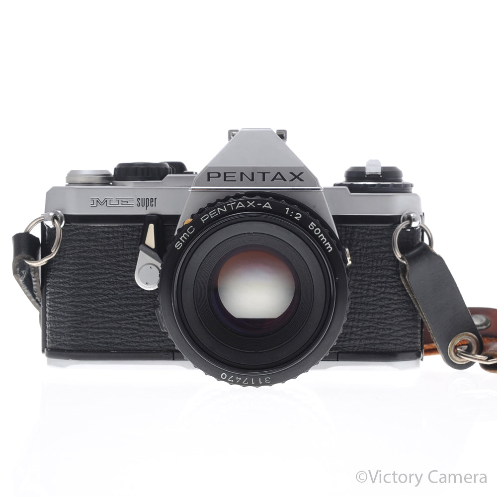 Pentax ME Super Chrome 35mm SLR Camera w/ 50mm f2 Lens [EXC] image 1
