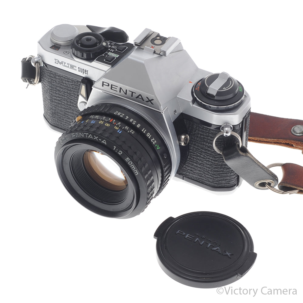 Pentax ME Super Chrome 35mm SLR Camera w/ 50mm f2 Lens [EXC] image 5