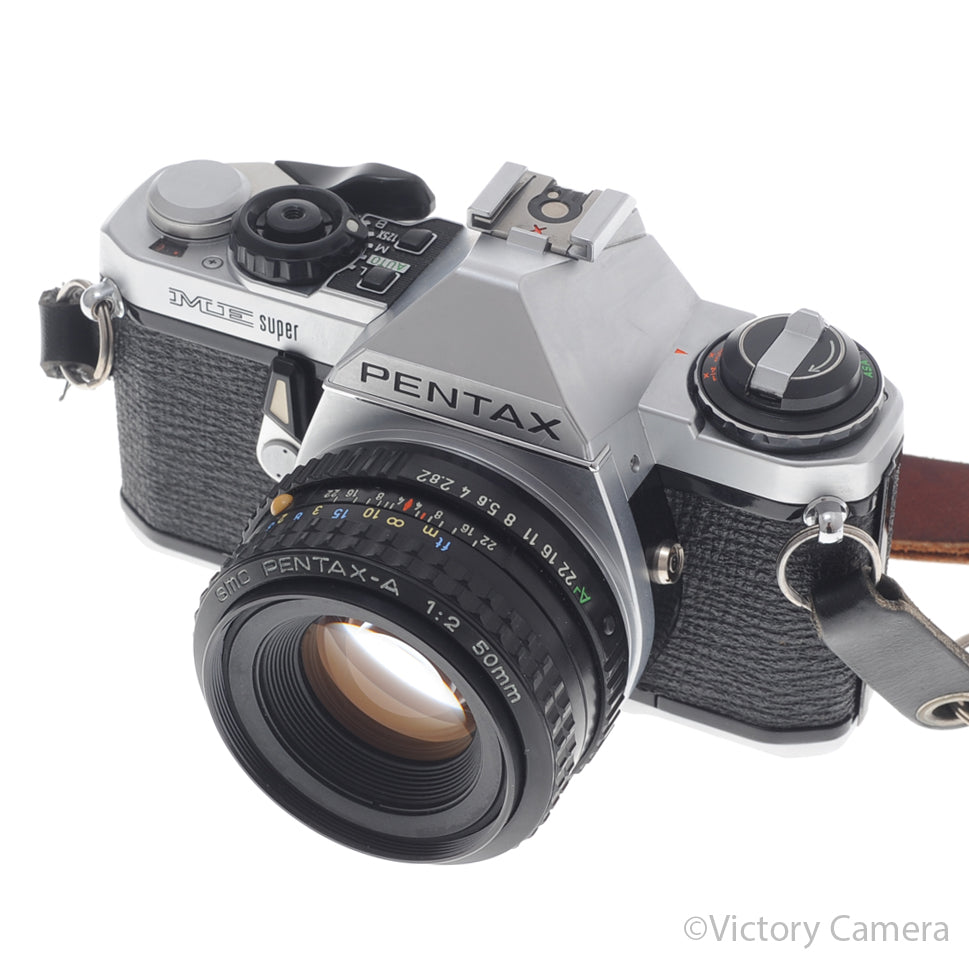 Pentax ME Super Chrome 35mm SLR Camera w/ 50mm f2 Lens [EXC] image 2