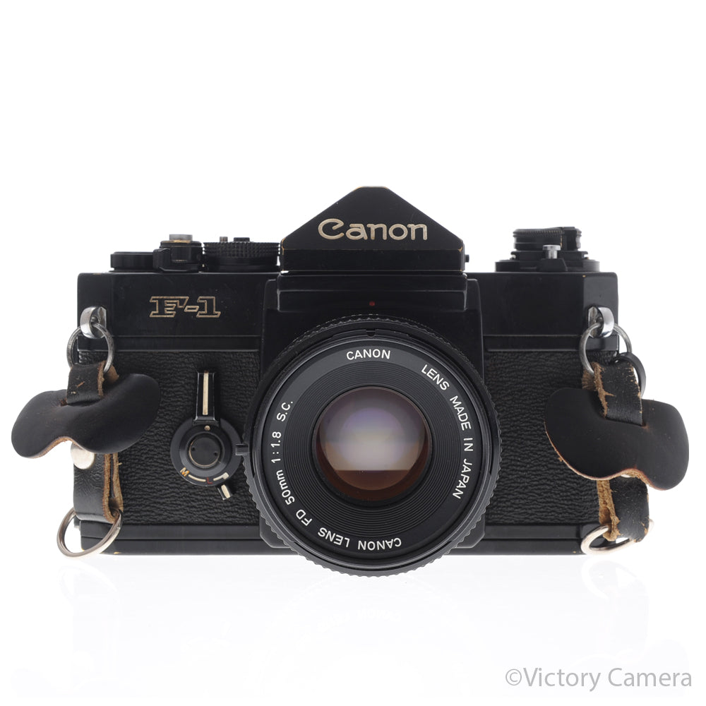 Canon F-1 F1 Black 35mm Camera w/ 50mm f1.8 Prime Lens -CLA'd- [EXC] - Victory Camera