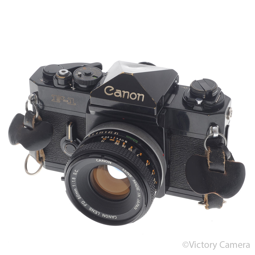 Canon F-1 F1 Black 35mm Camera w/ 50mm f1.8 Prime Lens -CLA'd- [EXC] - Victory Camera
