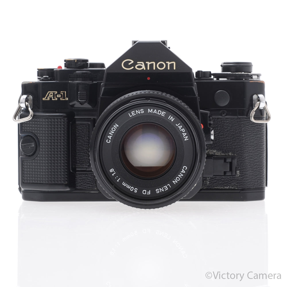 Canon A-1 A1 Black 35mm Film SLR Camera w/ 50mm f1.8 Lens -CLA'd- [EXC-] image 1
