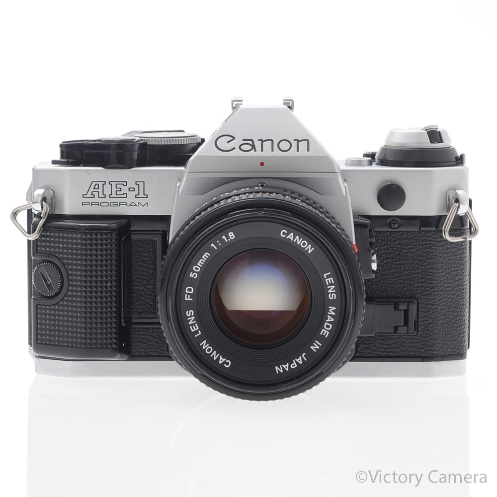 Canon AE-1 Program Chrome 35mm Film SLR Camera 50mm f1.8 Lens -CLA'd- [EXC] image 1